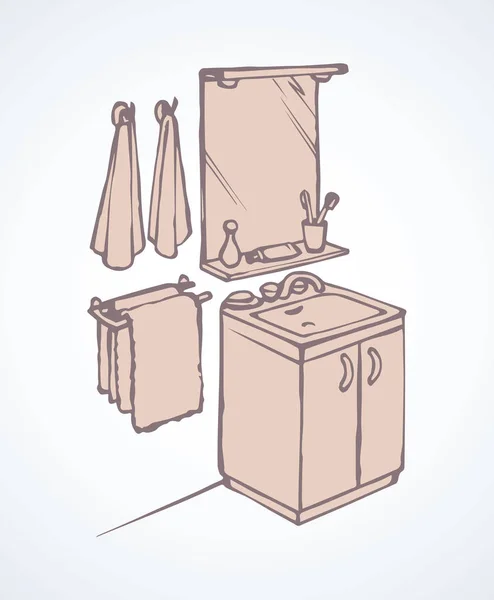 Spiegel über Waschbecken im Badezimmer. Vektorzeichnung — Stockvektor