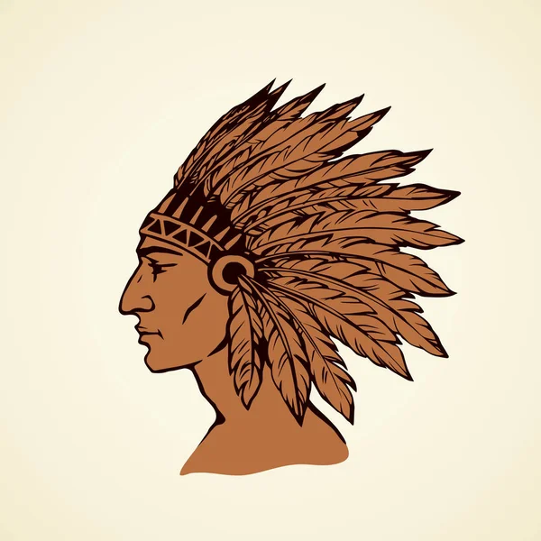 Native American with feathers. Vector drawing — Stock Vector