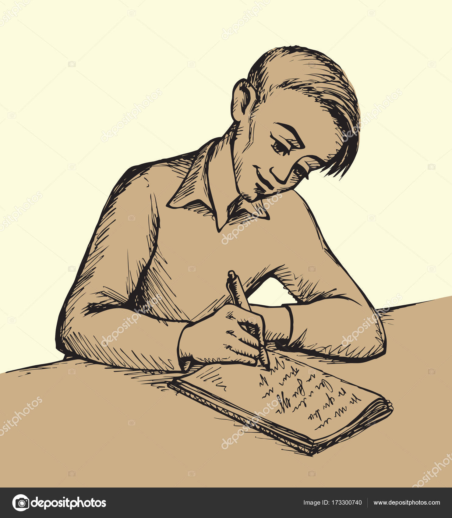 Boy Is Writing Letter Vector Drawing Stock Vector C Marinka