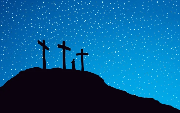 3 つの十字架が光空の背景の上に立つ — ストックベクタ