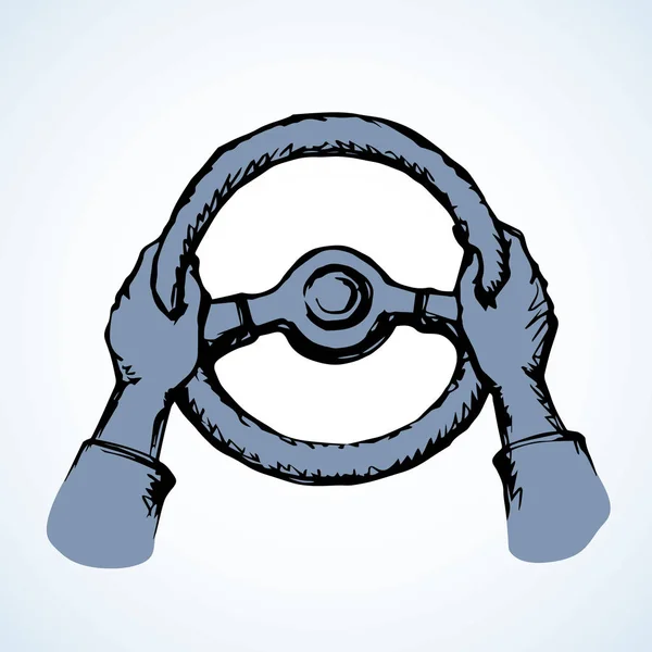 Las manos sosteniendo el volante. Dibujo vectorial — Vector de stock