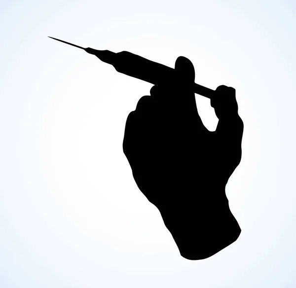 Syringe in de hand. Vector tekening — Stockvector