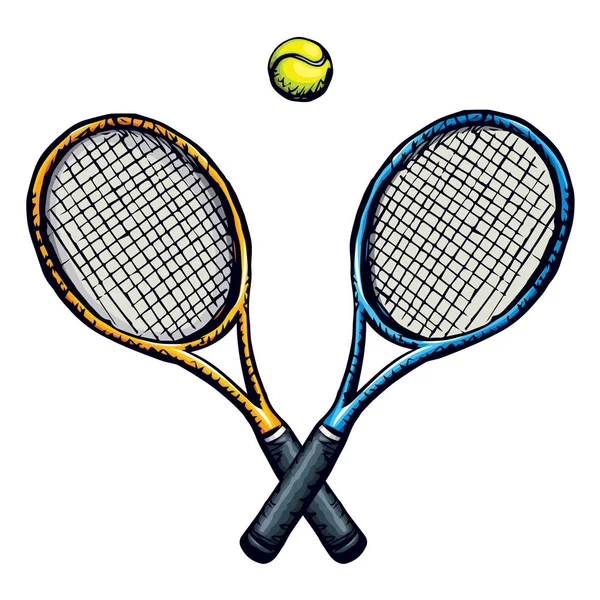 Raquete de ténis e bola. Desenho vetorial — Vetor de Stock
