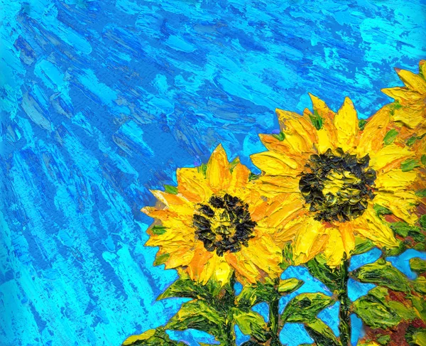 Abstract painting. Bright sunflowers on the field — Stock Photo, Image