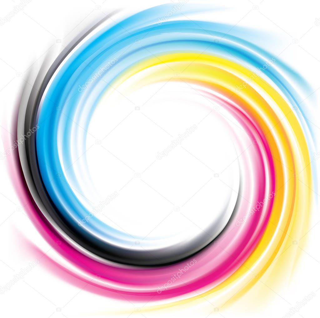 Vector swirl background of primary colors printing process: CMYK