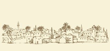 City in a desert. Vector drawing clipart