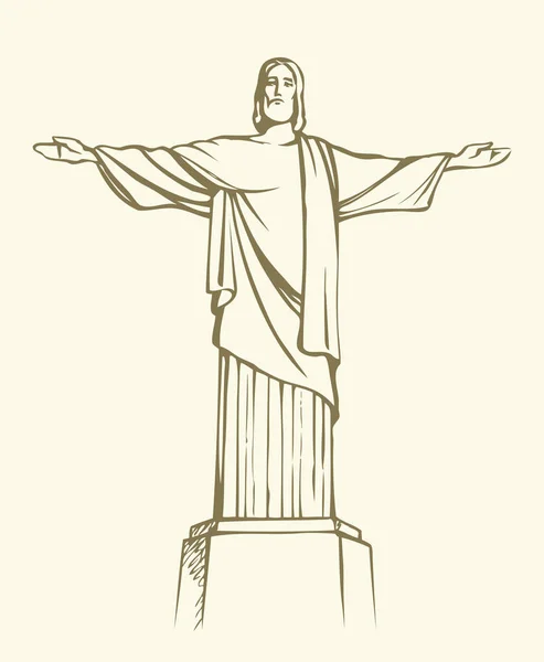 Kristus Frälsaren, Rio de Janeiro, Brasilien. Vector skiss — Stock vektor