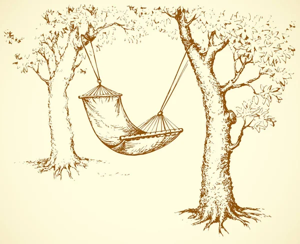 Гамак на дереве. Векторная иллюстрация — стоковый вектор