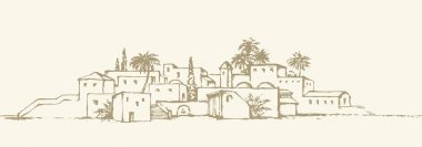 City in a desert. Vector drawing clipart