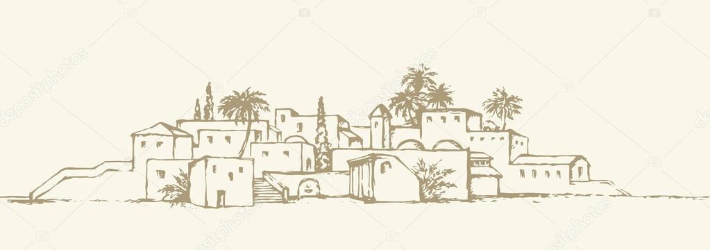 City in a desert. Vector drawing