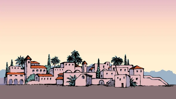 Città in un deserto. Disegno vettoriale — Vettoriale Stock