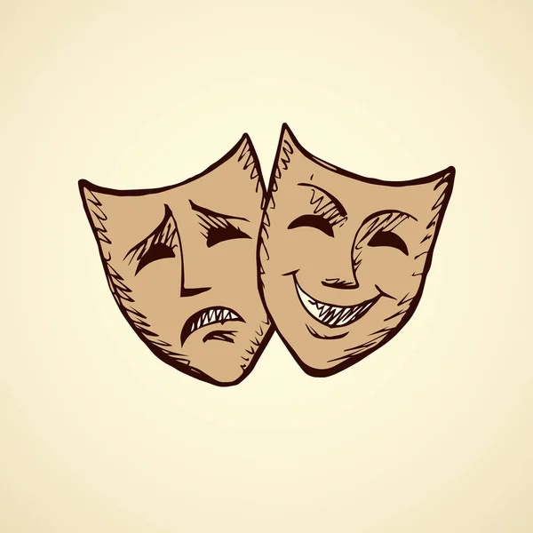 Comédie et tragédie masques théâtraux. Illustration vectorielle — Image vectorielle