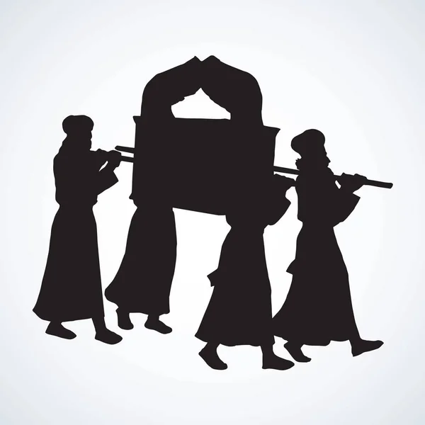 Los sacerdotes llevan el arca. Dibujo vectorial — Vector de stock