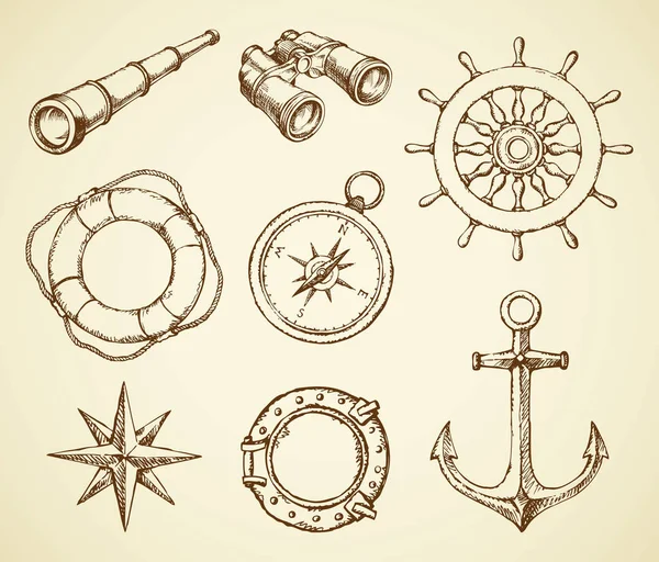 Symboles marins. Dessin vectoriel — Image vectorielle
