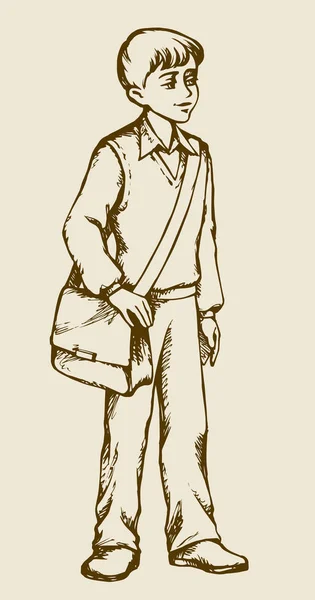 Pojke med väska. Vektorritning — Stock vektor