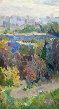 manzara petrol. Şehir park yol nehire lider