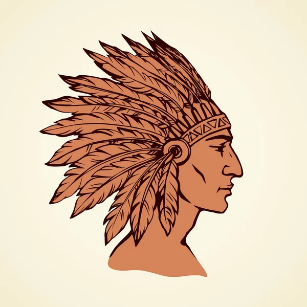 Native American with feathers. Vector drawing — Stock Vector