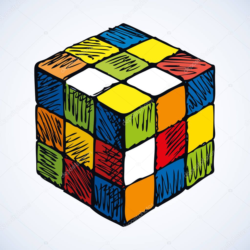 Icon of rubik's cube. Vector sketch