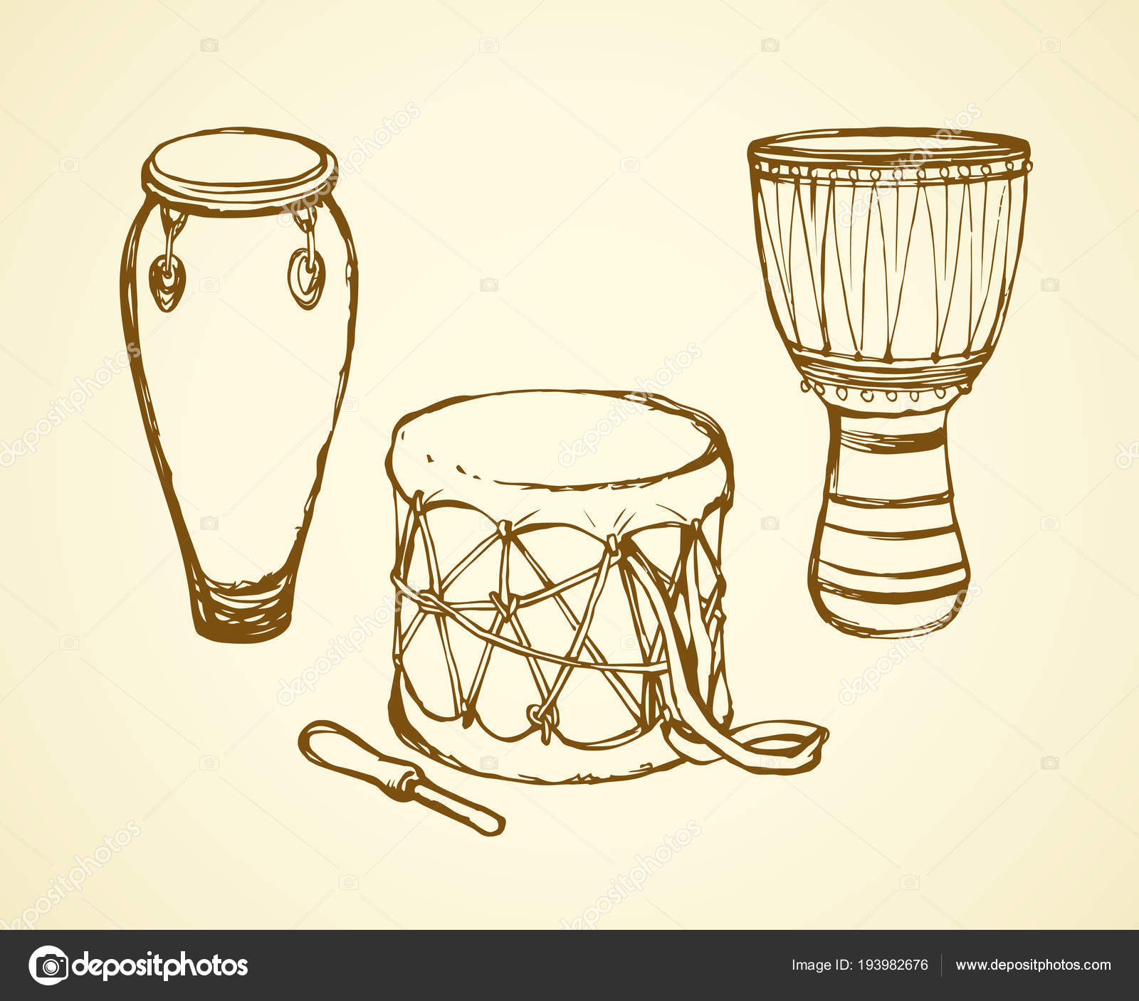 Vecteur Stock Drum tam-tam, ethnic music instrument, sketch