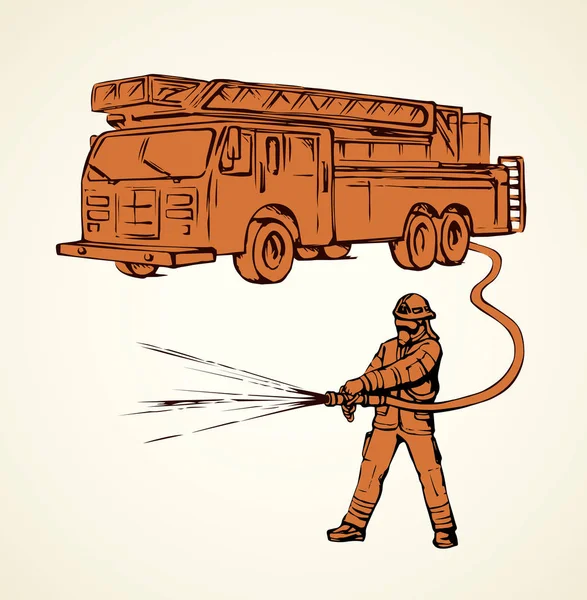 A tűz teherautó. Vektoros rajz — Stock Vector