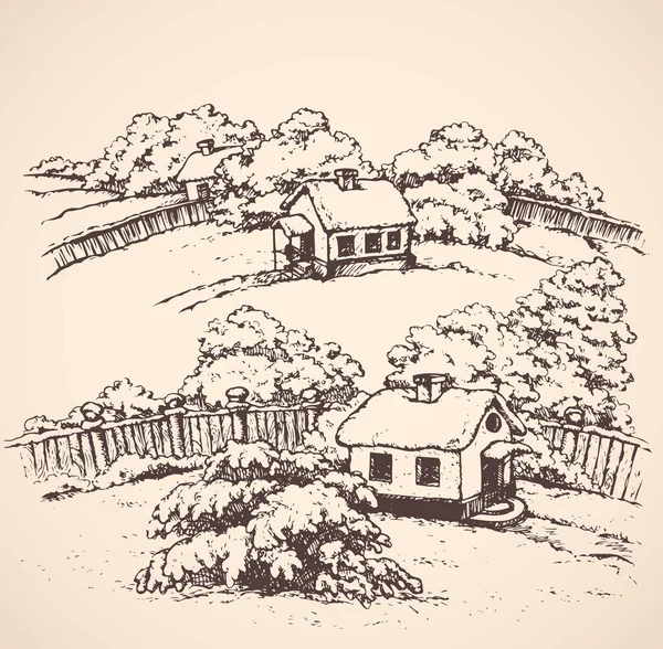 The village in winter. Vector drawing Stock Illustration