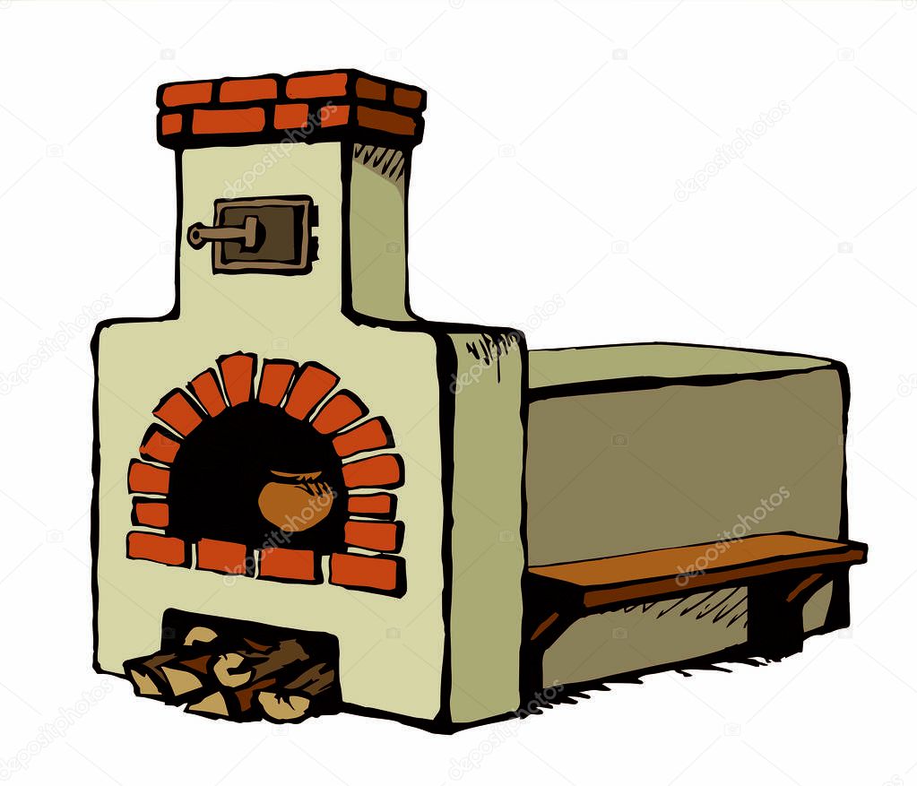 Old Russian stove. Vector drawing