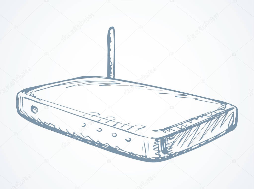 Modem with antenna. Vector drawing