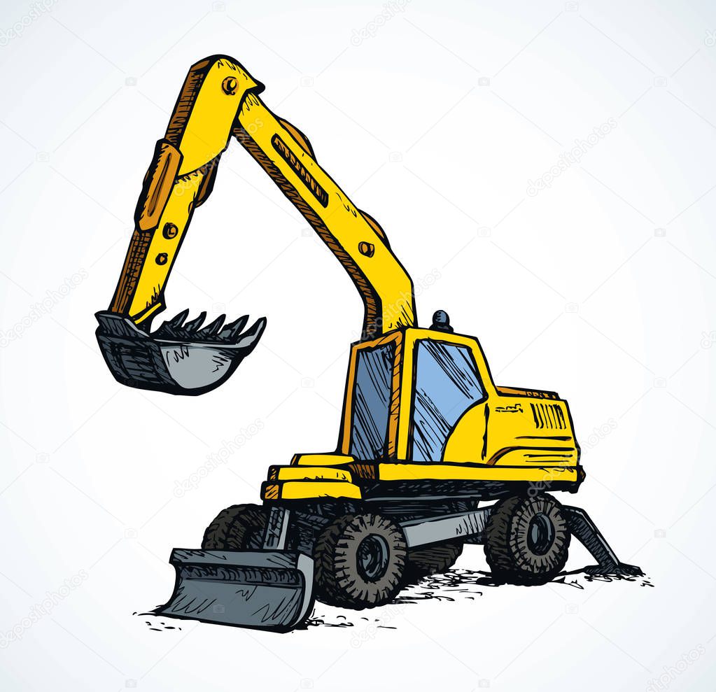 Excavator drawing isolated on white background