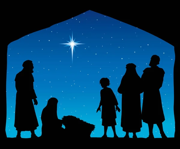 Los pastores vinieron a inclinarse ante el recién nacido Jesús. Dibujo vectorial — Archivo Imágenes Vectoriales