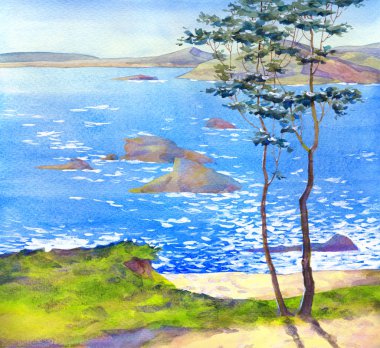 Suluboya manzara. Denizde Güneşli Gün