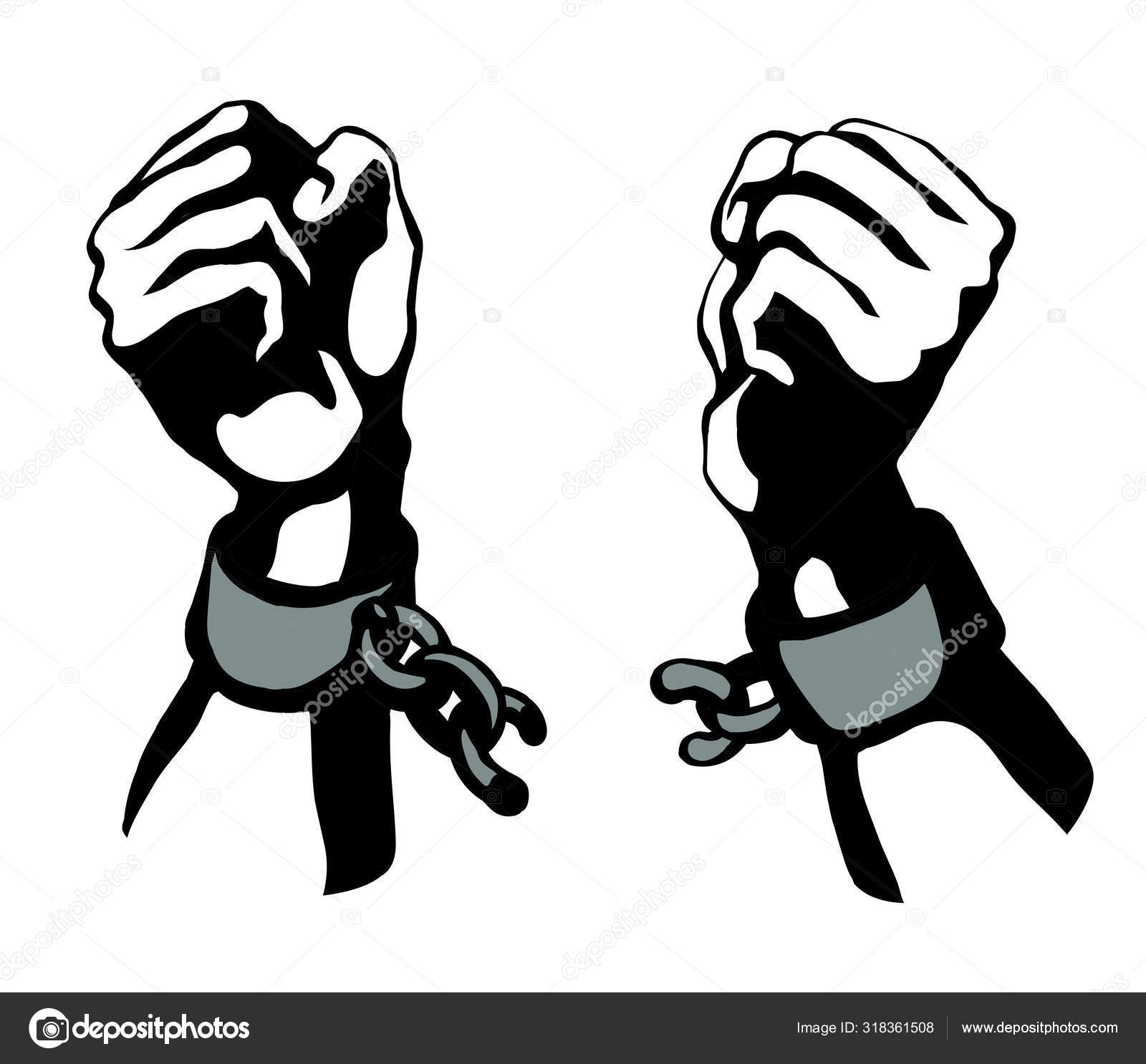 Manos rompiendo grilletes. Dibujo vectorial vector, gráfico vectorial