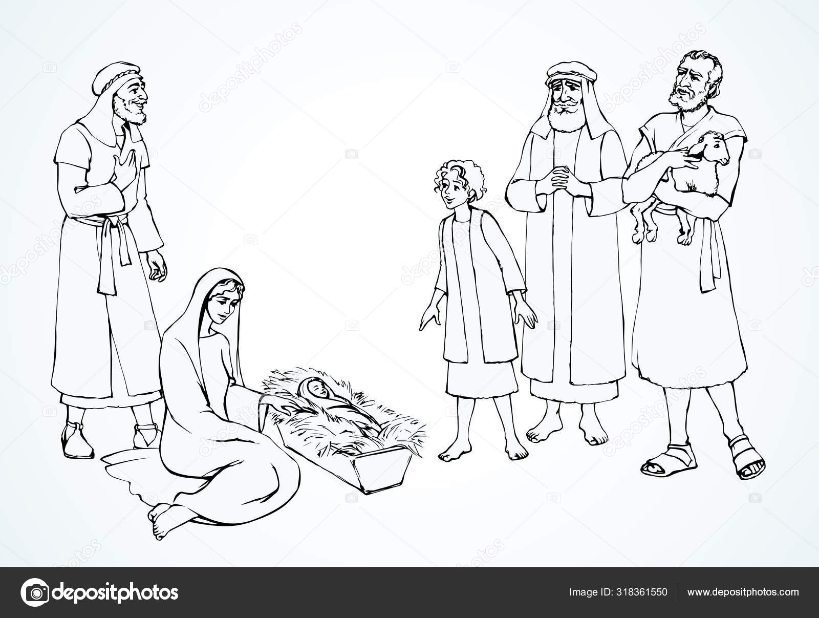 The Shepherds Came To Bow To The Newborn Baby Jesus Vector