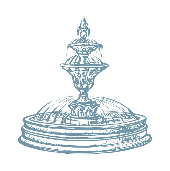 Oude ronde fontein. Vector tekening — Stockvector