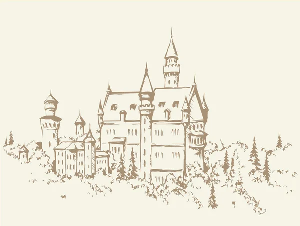 Famoso castillo alemán. Dibujo vectorial — Vector de stock