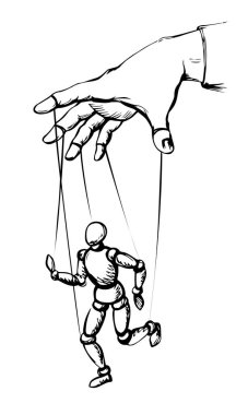 Adam kukla oynuyor. Vektör çizimi