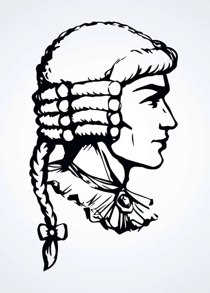 Vintage french wig. Vector drawing — 스톡 벡터