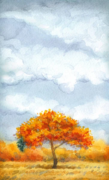 シリーズ"四季折々 の木の水彩風景" — ストック写真