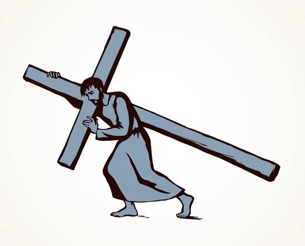 男性は、十字架を運ぶ。ベクトル描画 — ストックベクタ
