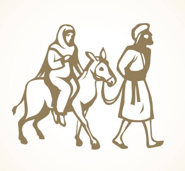Joseph ve Mary Bethlehem 'e gider. Vektör çizimi