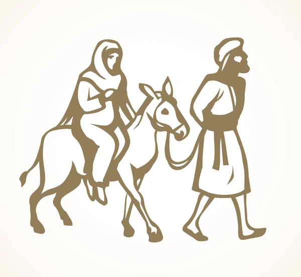 Józef i Maryja idą do Betlejem. Rysowanie wektorowe — Wektor stockowy