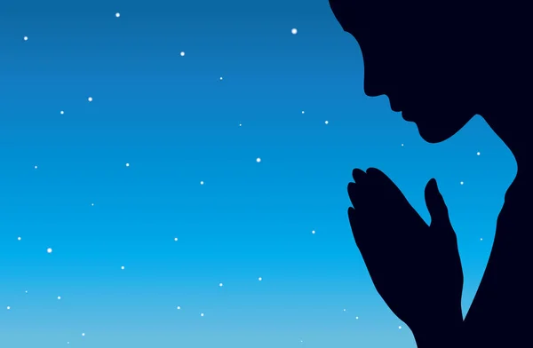 Vektor gambar orang berdoa di malam hari - Stok Vektor
