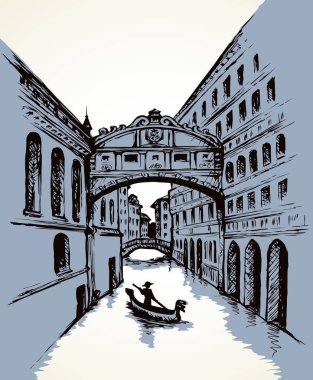Venedik 'teki sokak kanalı. Vektör çizimi