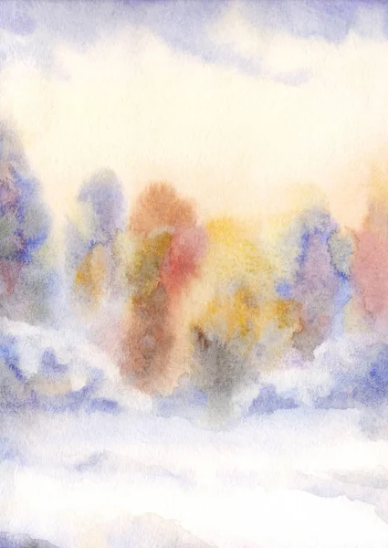 Watercolor landscape. Winter in the forest — Stock Photo, Image