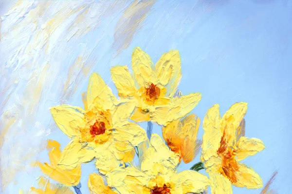 Yağlı boya. Bahçedeki sarı nergisler