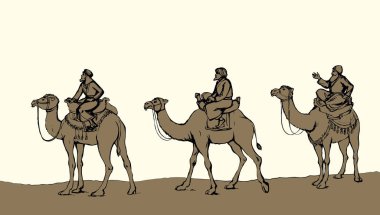 Üç Bilge Kral Bethlehem yıldızı takip. Vektör illustratio