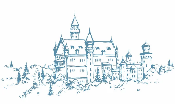 Famoso castillo alemán. Dibujo vectorial — Archivo Imágenes Vectoriales