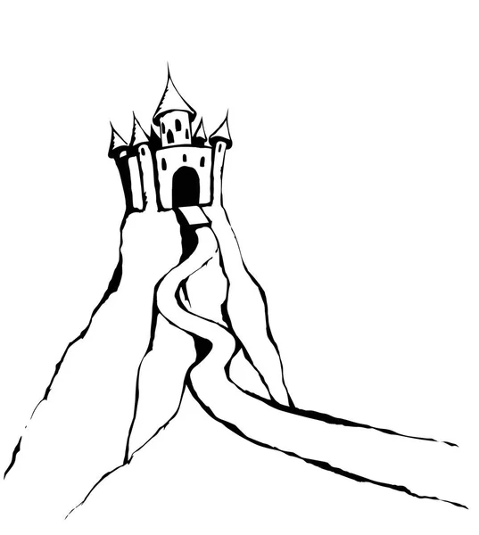 丘の上の城ベクトル描画 — ストックベクタ