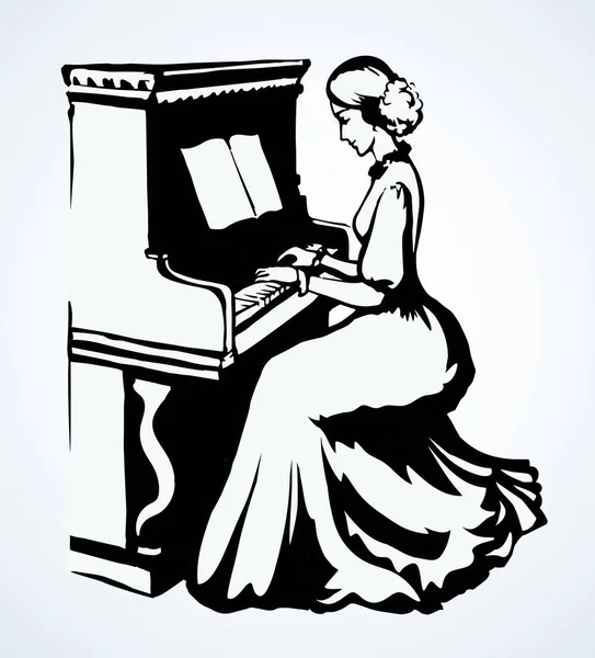 Flickan spelar piano. Vektorritning — Stock vektor