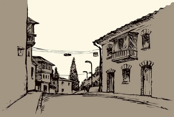 旧城狭窄的街道。 矢量绘图 — 图库矢量图片