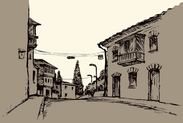 Strada stretta della città vecchia. Disegno vettoriale — Vettoriale Stock